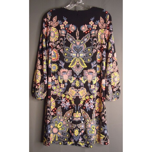 Ann Taylor LOFT Knee Length Black Colorful Floral Print Dress BOHO Chic Size XS - Picture 11 of 12